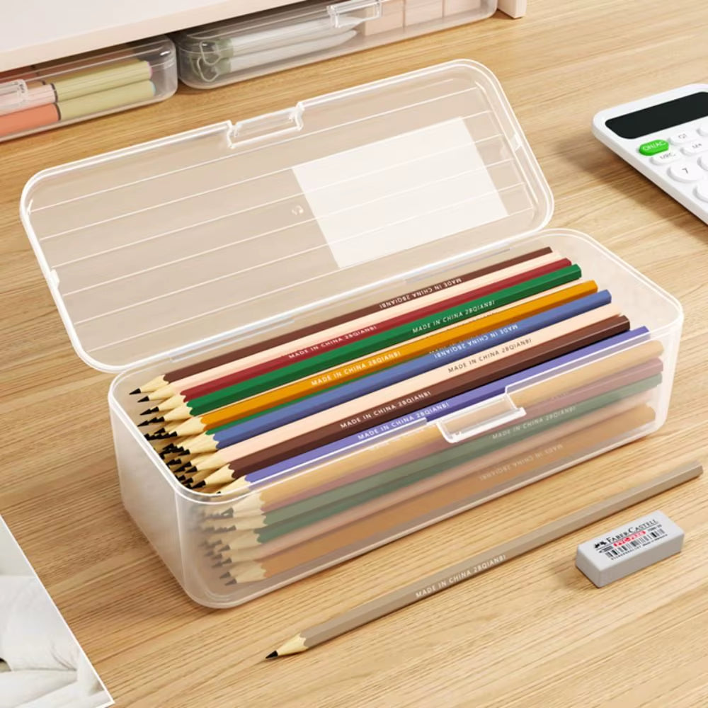 2024 Pencil Cases Pens Storage School Office Simple Plastic Transparent Plastic Box Large Capacity School Stationery Supplies