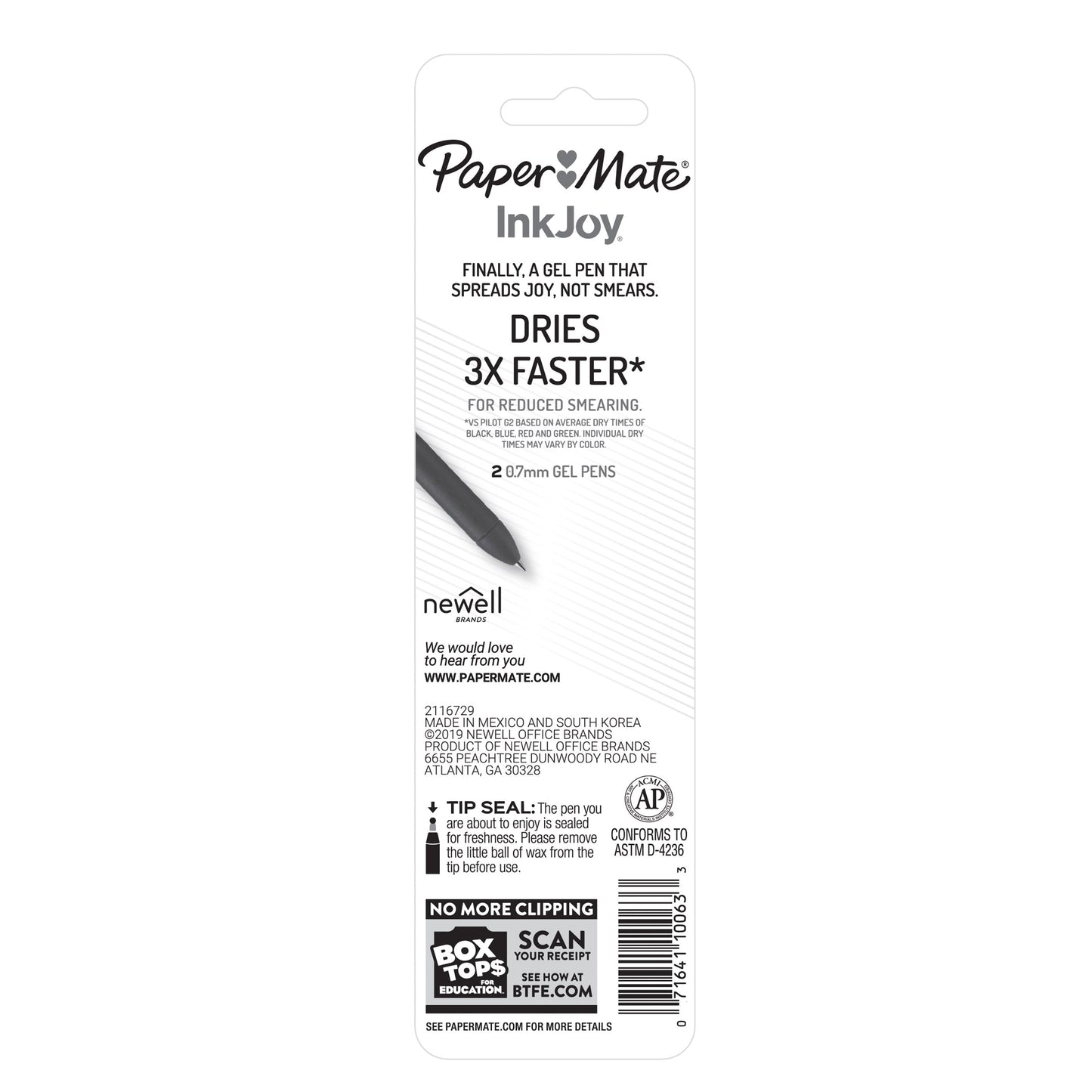 Paper Mate Inkjoy Retractable Gel Pens, Medium Point, Black, 2 Count