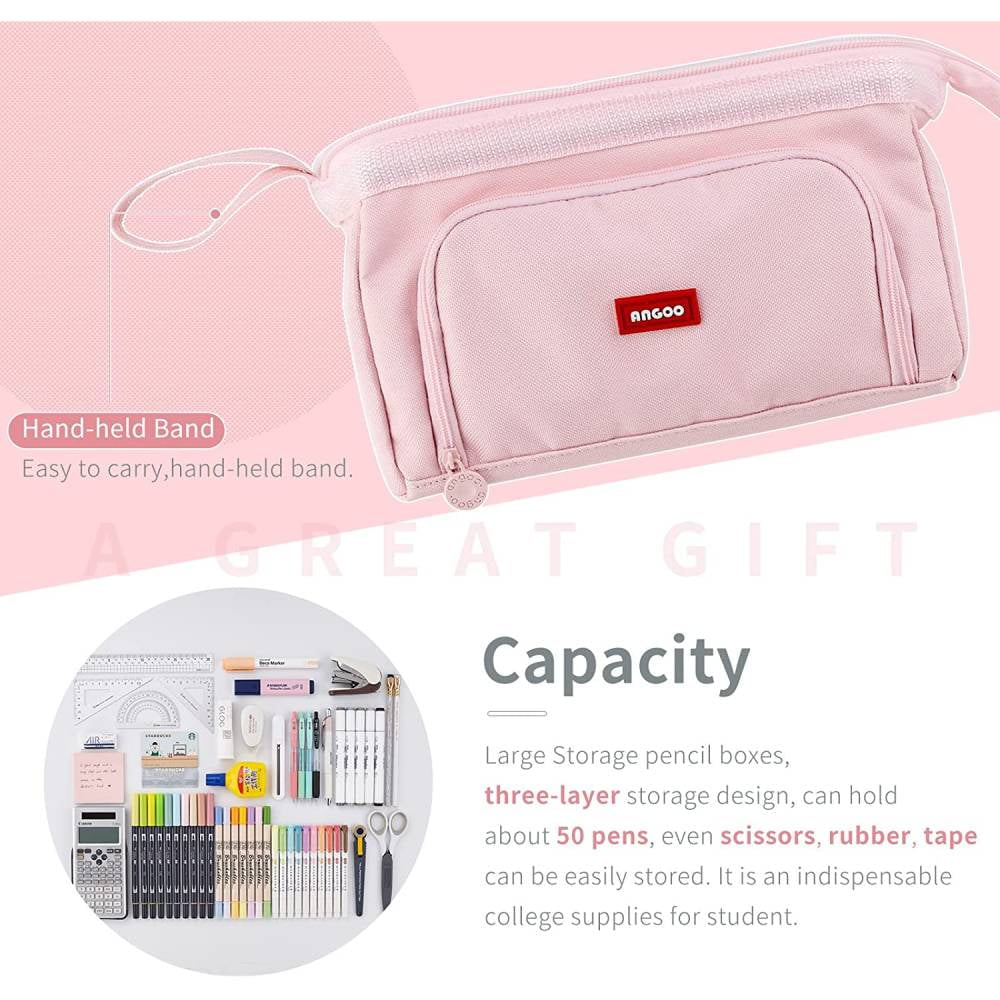 Pencil Case,Large Capacity Pencil Pouch Handheld Pen Bag,School Supplies for Teen Girls,Pink