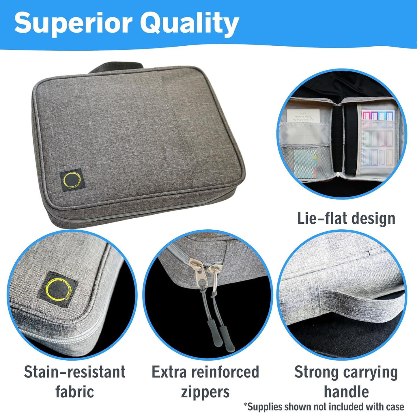 Journal Supplies Storage Case (Gray - Large) - Custom Travel Organizer Holder for B5 Planner, Pens, Journal Supplies and Accessories (Case Only - Supplies Not Included)