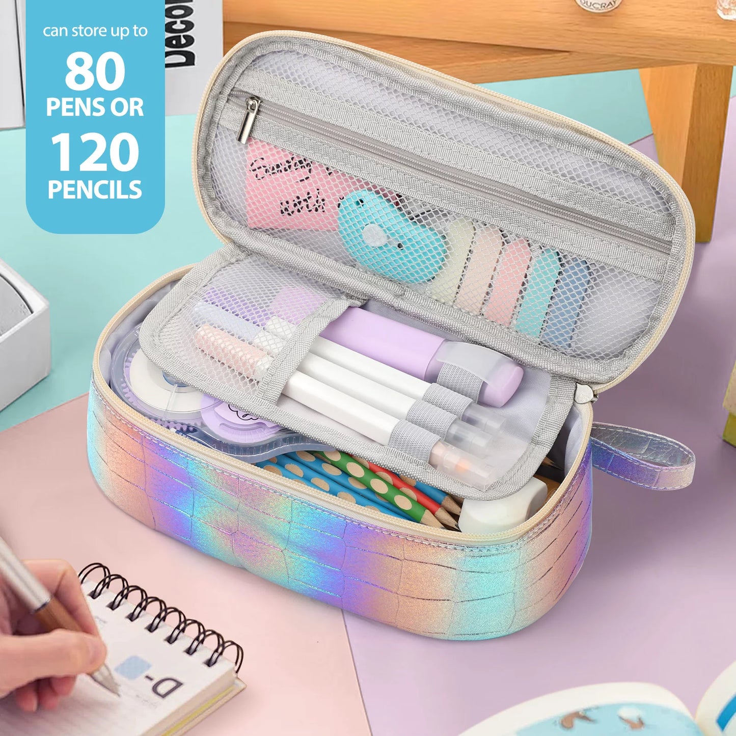 Pencil Case Large Capacity Pencil Pouch Handheld Pen Bag, Purple Pencil Case for Girls , Character Group Pencil Box for Kids School Supplies