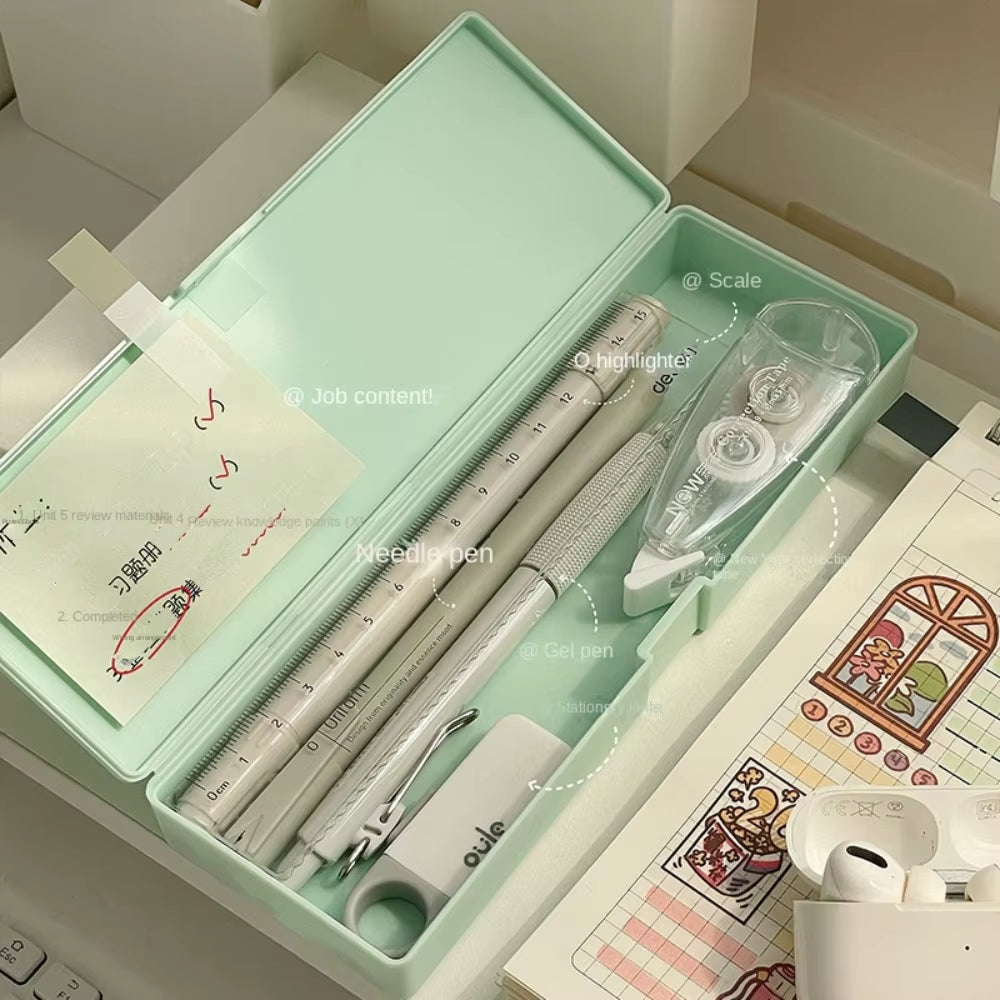 2024 Pencil Cases Pens Storage School Office Simple Plastic Transparent Plastic Box Large Capacity School Stationery Supplies
