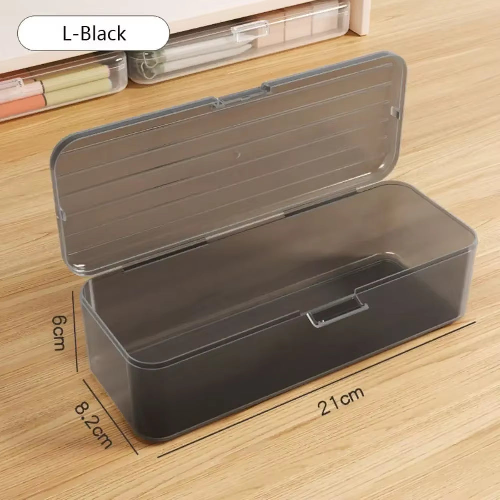 2024 Pencil Cases Pens Storage School Office Simple Plastic Transparent Plastic Box Large Capacity School Stationery Supplies