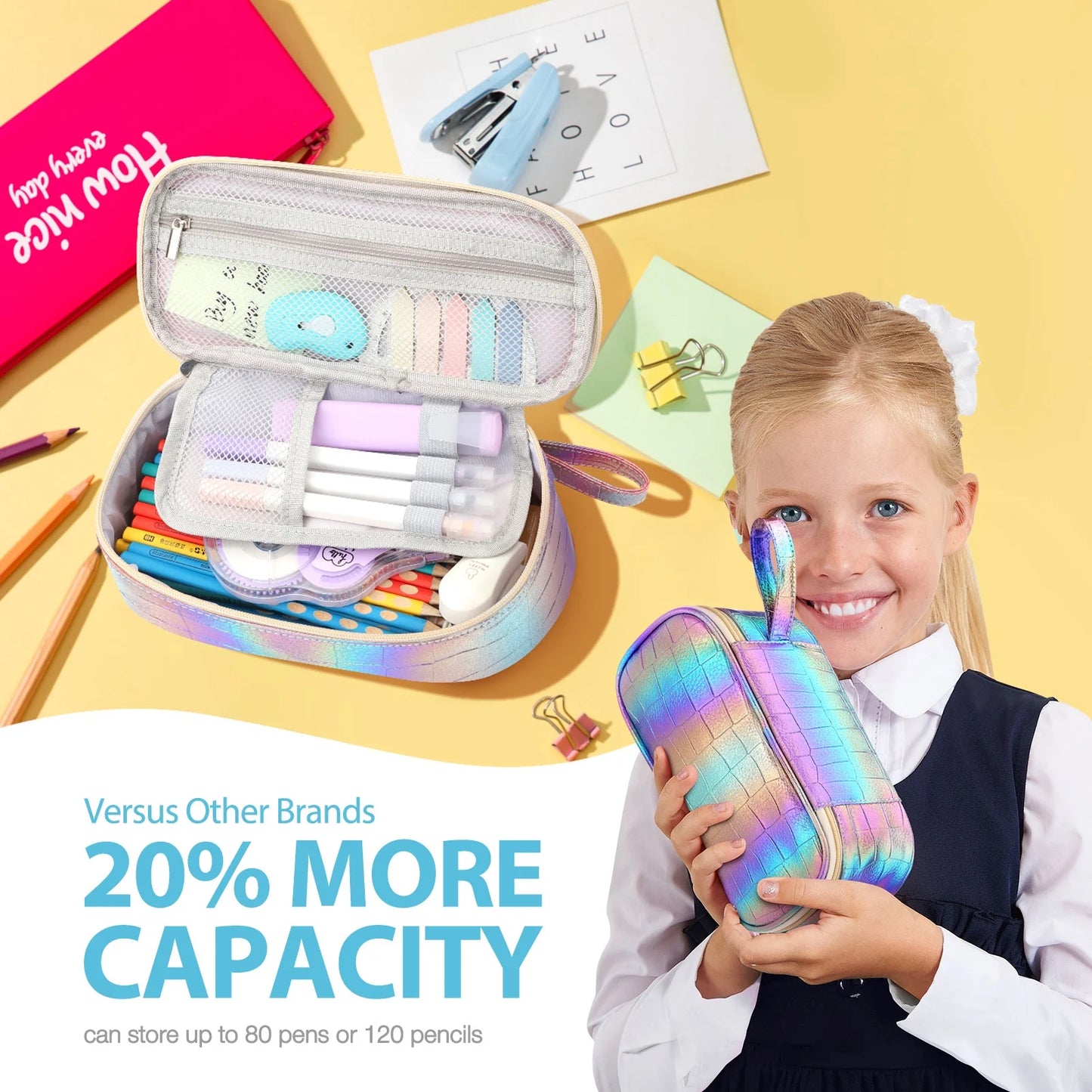 Pencil Case Large Capacity Pencil Pouch Handheld Pen Bag, Purple Pencil Case for Girls , Character Group Pencil Box for Kids School Supplies