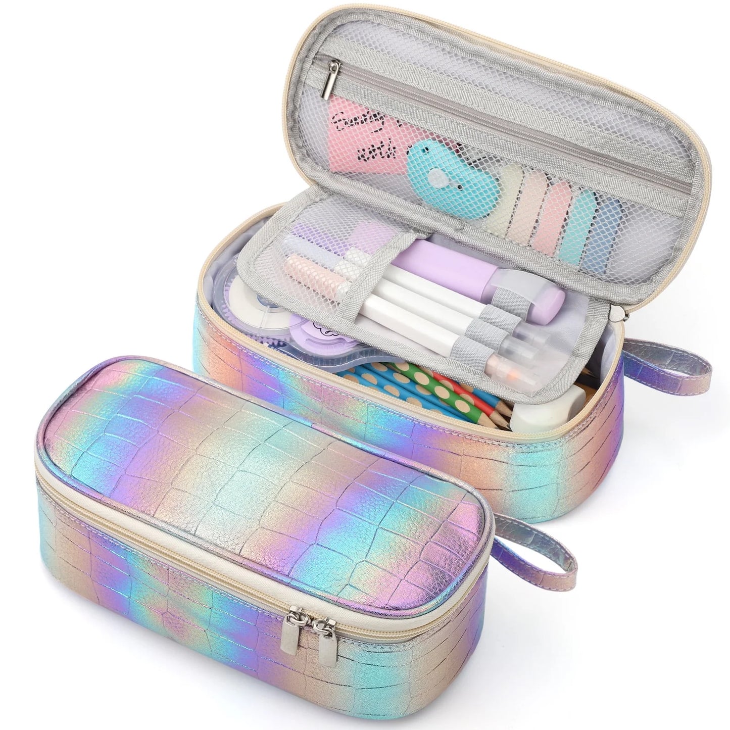 Pencil Case Large Capacity Pencil Pouch Handheld Pen Bag, Purple Pencil Case for Girls , Character Group Pencil Box for Kids School Supplies