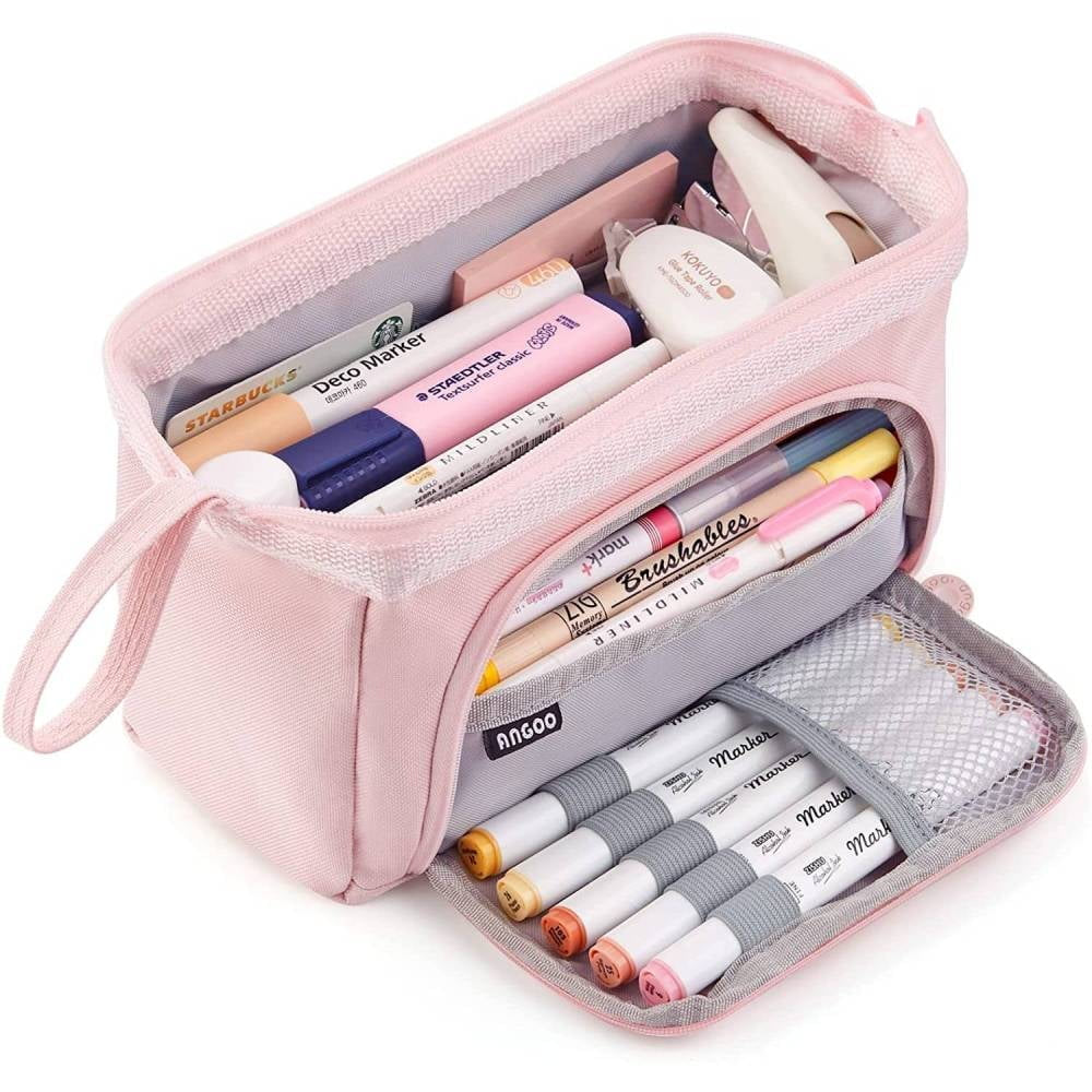 Pencil Case,Large Capacity Pencil Pouch Handheld Pen Bag,School Supplies for Teen Girls,Pink