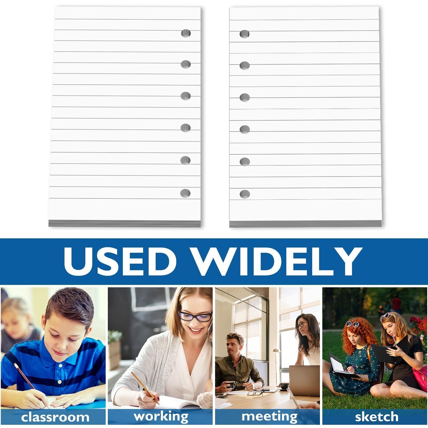 Ireer 200 Sheets Blank Lined Paper Refill for 3 X 5 Binders 6 Ring Memo White