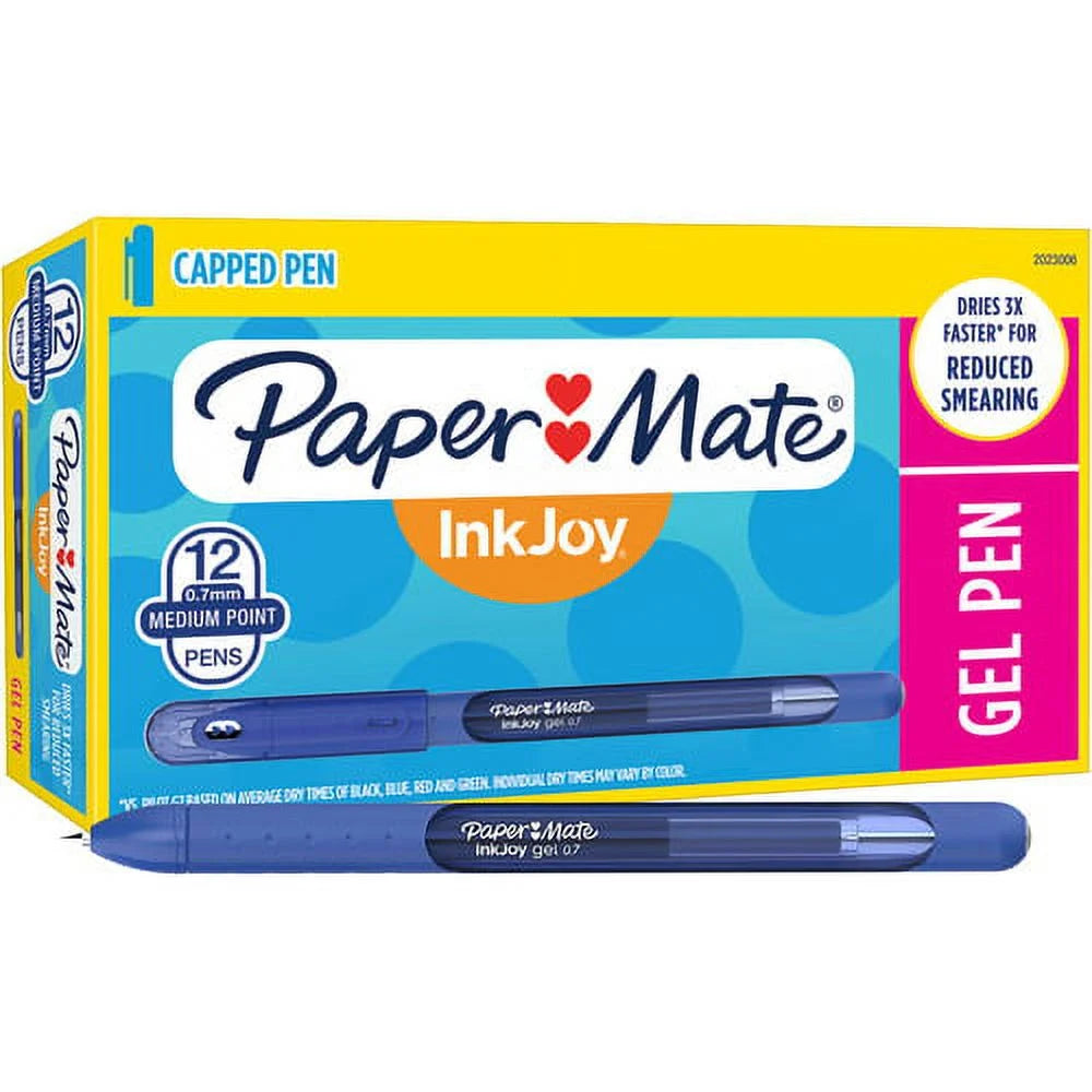 Paper Mate Inkjoy Gel Pens, Medium Point (0.7Mm), Dark Blue, Capped, 12 Count