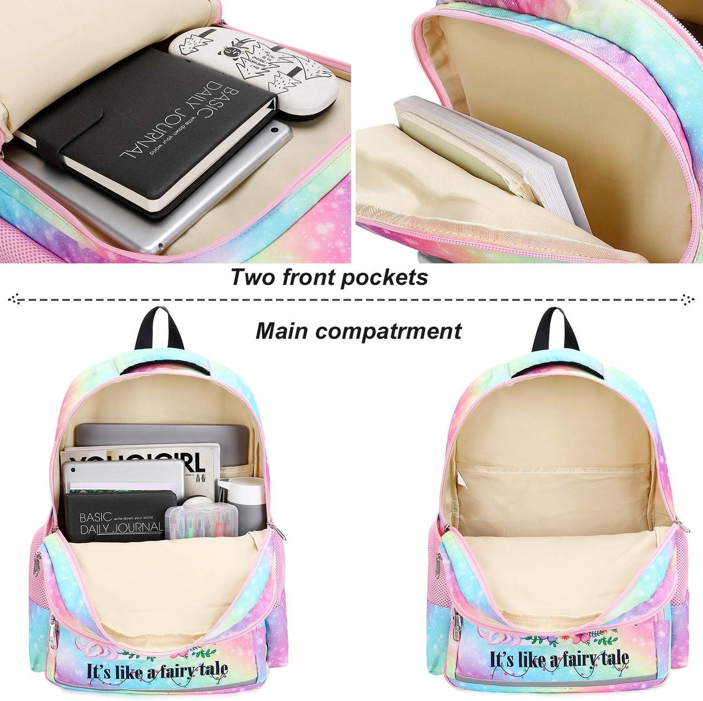 Girls Backpack Kids Boys Elementary Bookbag Girly School Bag with Insulated Lunch Tote and Pencil Pouch