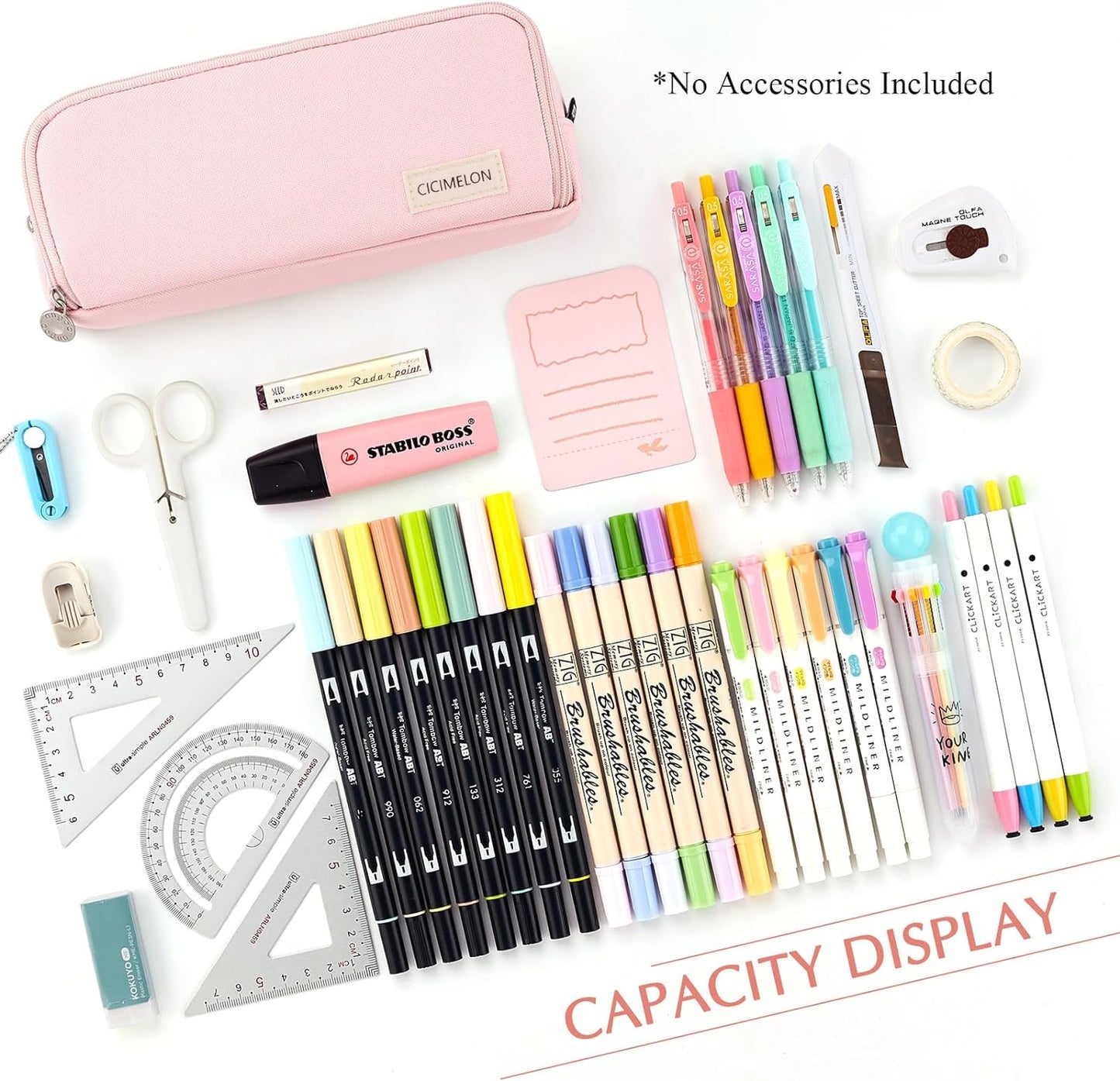 Large Capacity Pencil Case 3 Compartment Pouch Pen Bag for School Teen Girl Boy Men Women (Pink)