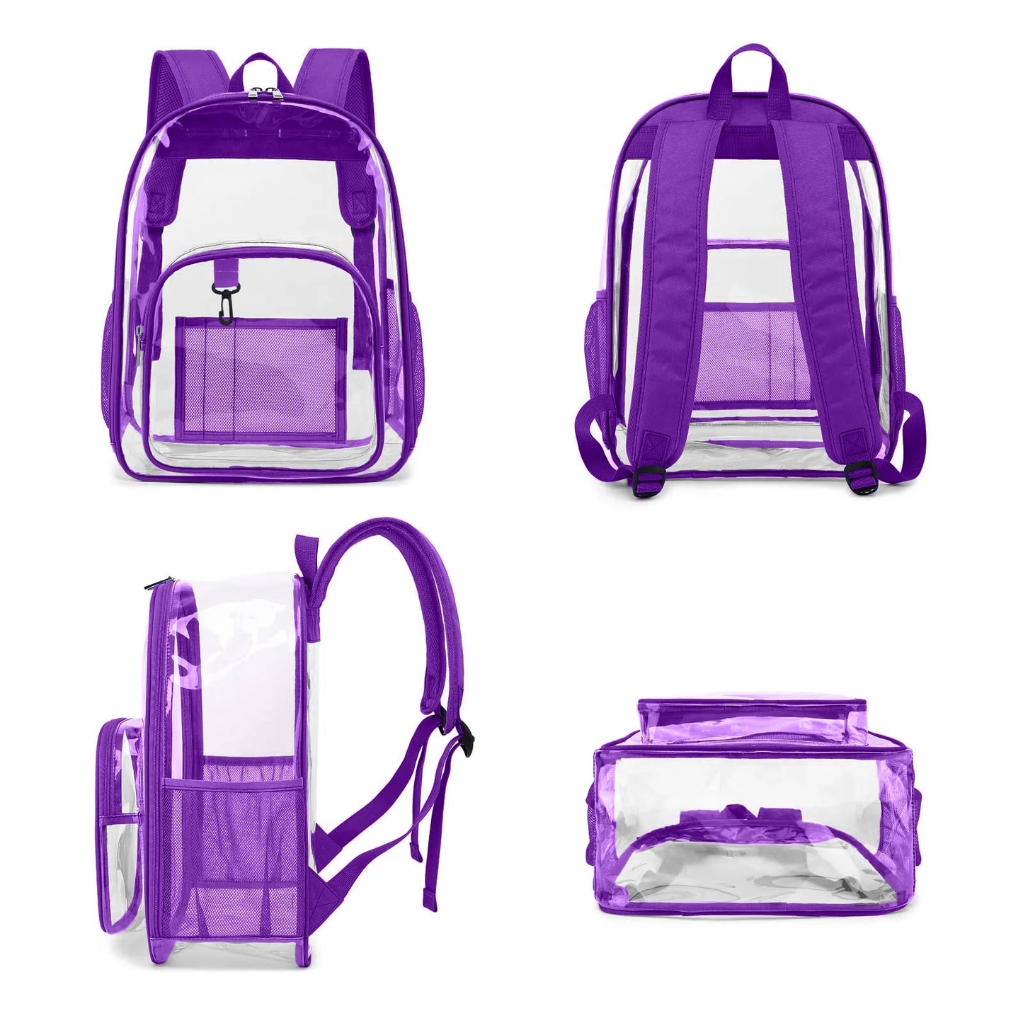 Clear Backpack Heavy Duty Stadium Approved Waterproof PVB Transparent Book Bag with Reinforced Strap for School Work Travel Festival, Purple