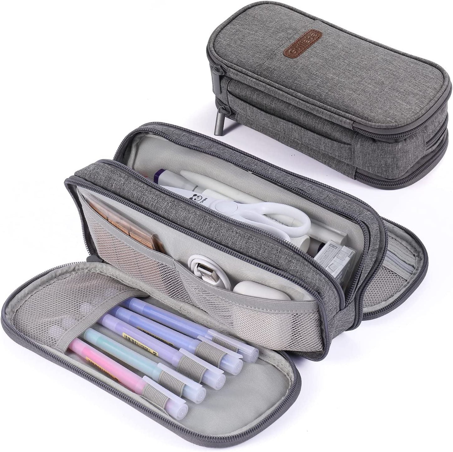 Oxford Cloth Pencil Case with Zipper Waterproof, Gray