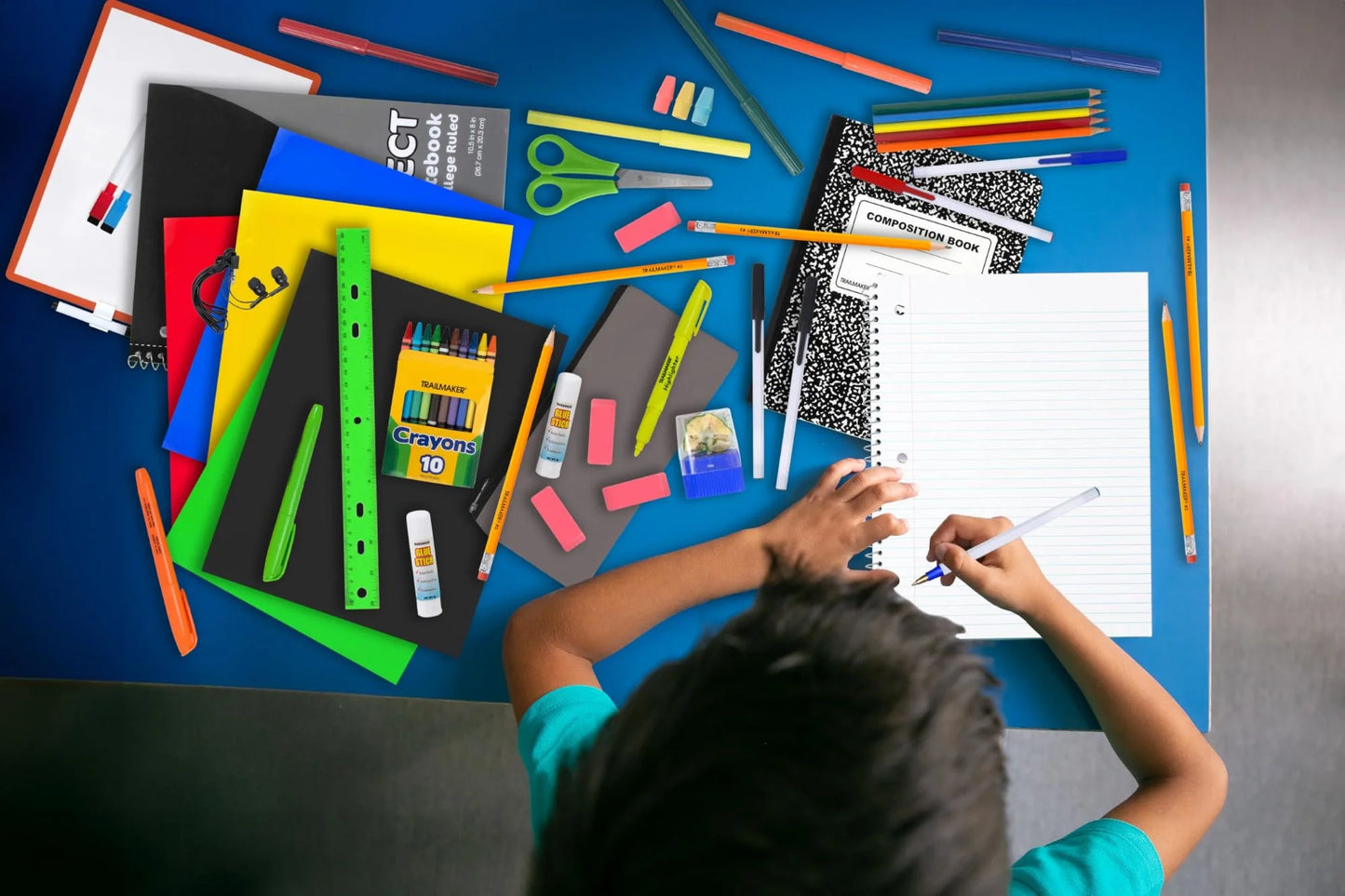 Single 60 Piece Back to School Supplies Kit Containing Spiral Notebooks, Composition Notebook, Folders, Dry Erase Board, Dry Erase Markers, No. 2 Pencils, Pens, Erasers, Markers & More!
