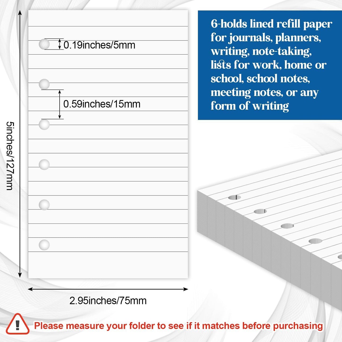 Ireer 200 Sheets Blank Lined Paper Refill for 3 X 5 Binders 6 Ring Memo White