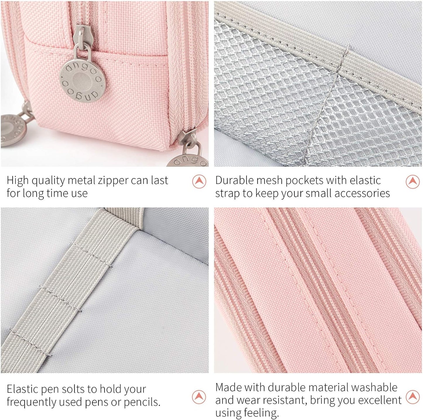 Large Capacity Pencil Case 3 Compartment Pouch Pen Bag for School Teen Girl Boy Men Women (Pink)