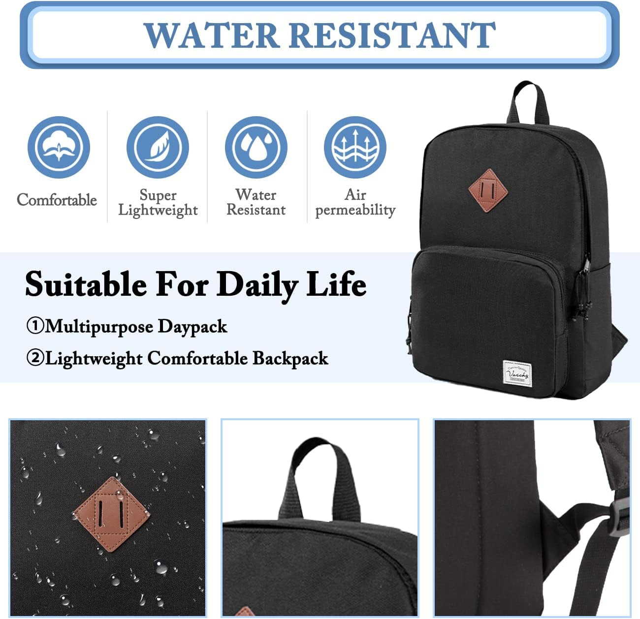 School Backpack, Ultra Lightweight Backpack for Men Women Schoolbag Bookbag for Kids Teen Boys Girls Black