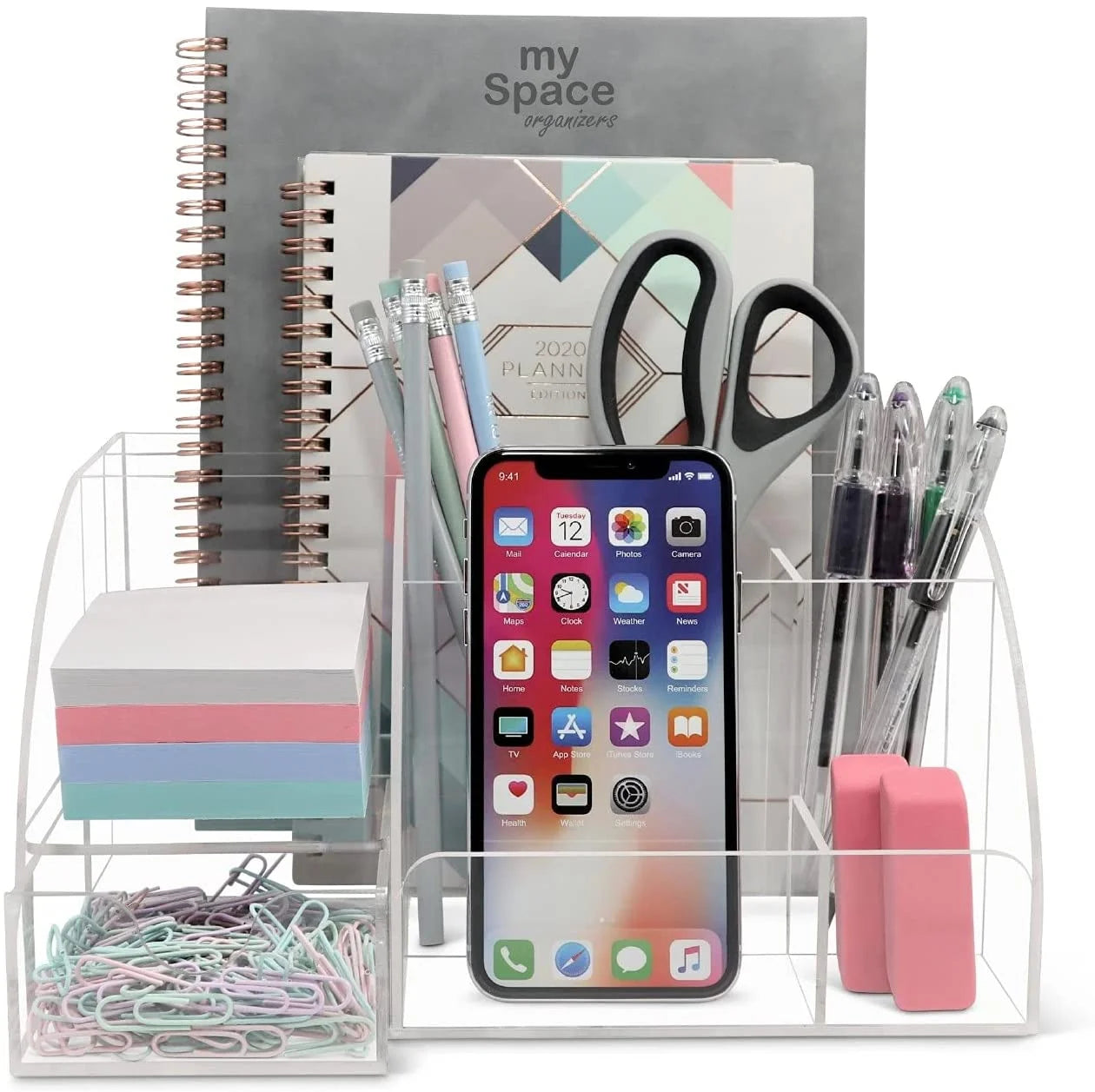 Clear Desk Organizer Acrylic for Home Office and School Supplies and Accessories