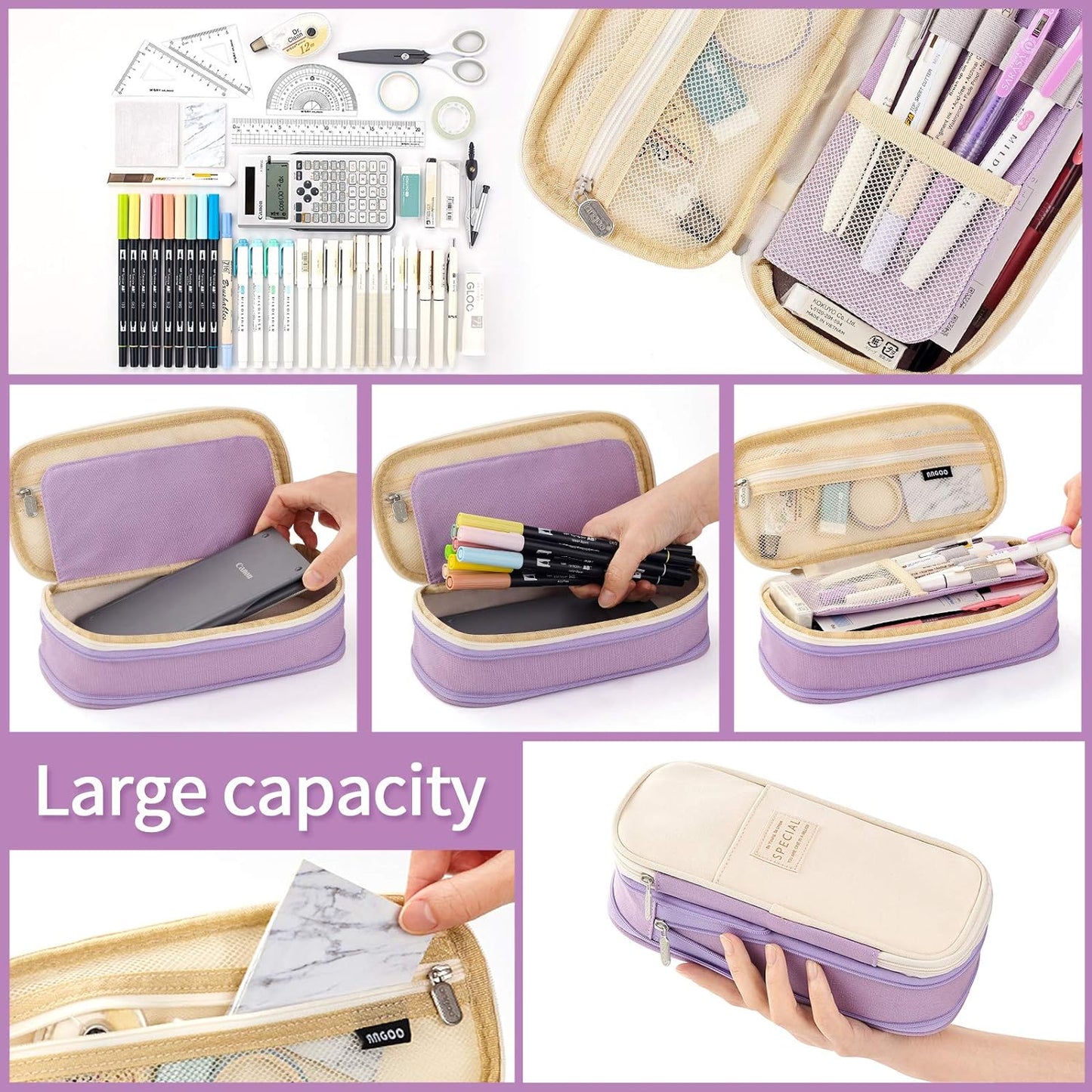 Big Capacity Pencil Pen Case Office College School Large Storage High Capacity Bag Pouch Holder Box Organizer Blue (Purple)