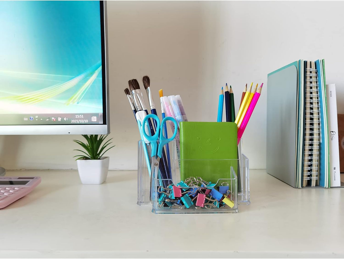 Pen Holder Cute Desk Organizer, Pencils Markers Sticky Notes Stationery Art Supplies Organizer Caddy for Home Office School Desktop