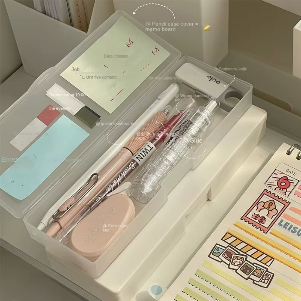 2024 Pencil Cases Pens Storage School Office Simple Plastic Transparent Plastic Box Large Capacity School Stationery Supplies