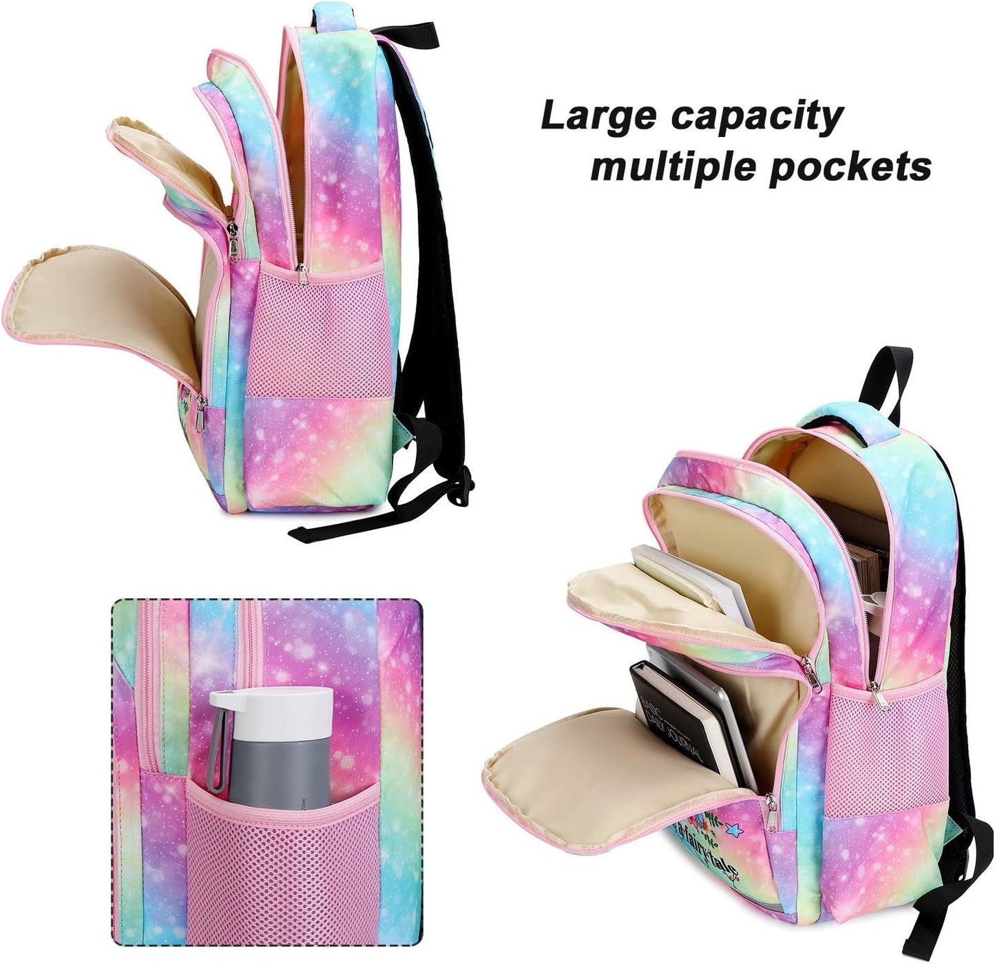 Girls Backpack Kids Boys Elementary Bookbag Girly School Bag with Insulated Lunch Tote and Pencil Pouch
