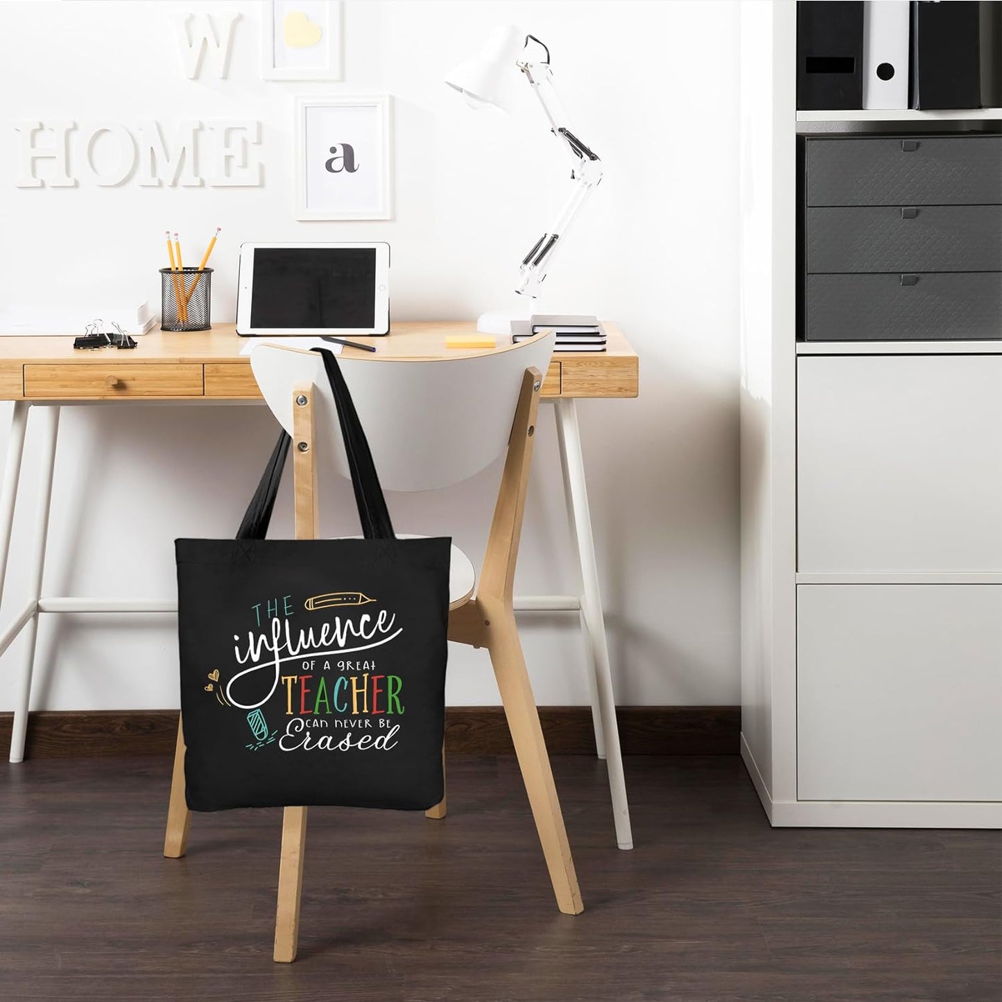 Teacher Gifts for Women Teacher Bag for Appreciation Week Valentines Day Birthday Graduation Christmas Thank You Black Cotton Canvas Tote Shoulder Bag with Interior Pocket