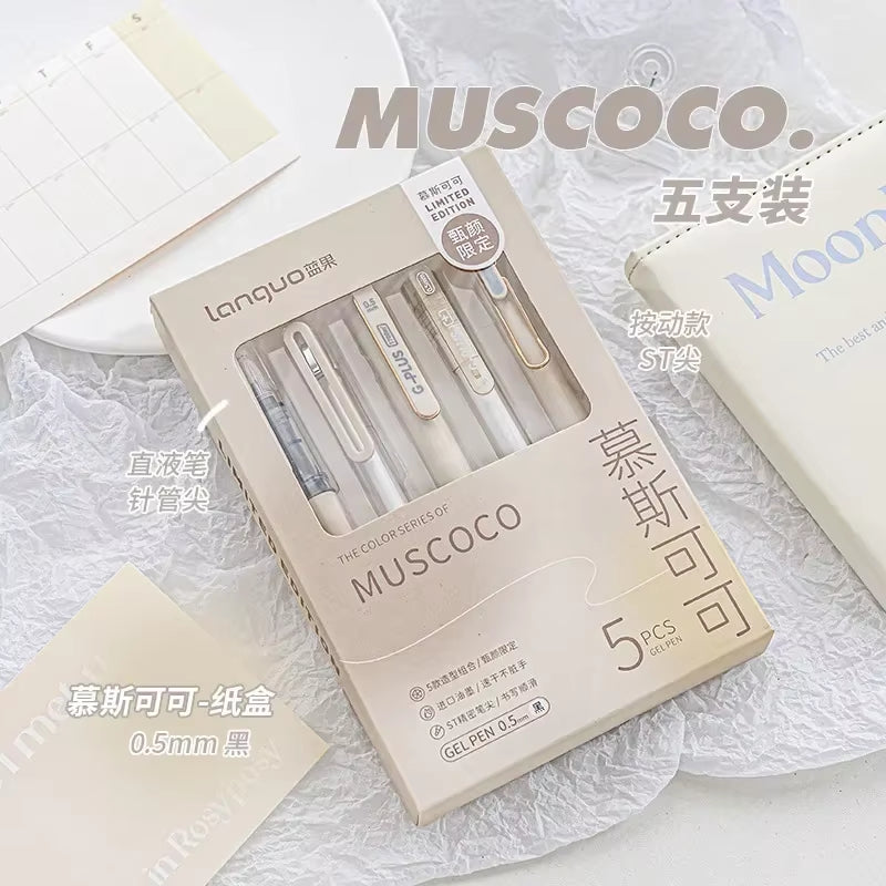 5Pcs/Set Ins Simplicity Gel Pen Korean Solid Color 0.5MM Black Cute Pens Lovely Stationery Pens School Student/Office Supplies