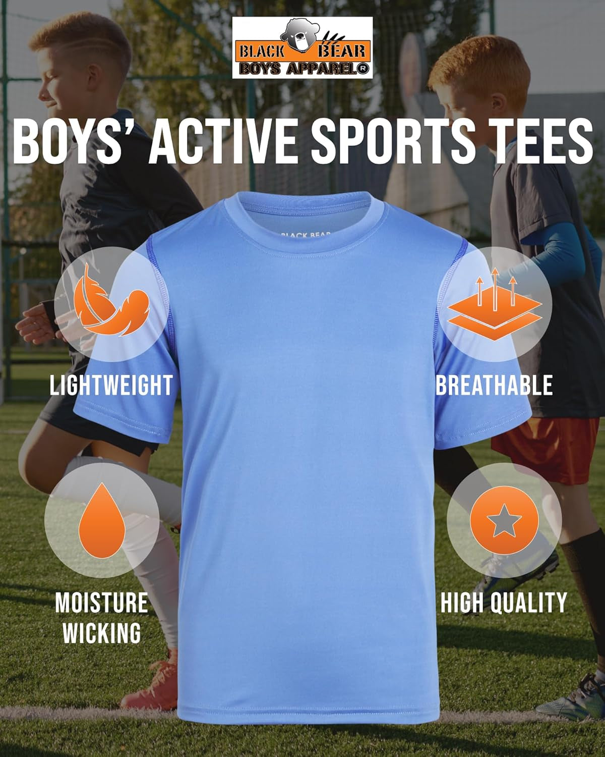 Boys’ Athletic T-Shirt – 4 Pack Active Performance Dry-Fit Sports Tee (4-18)