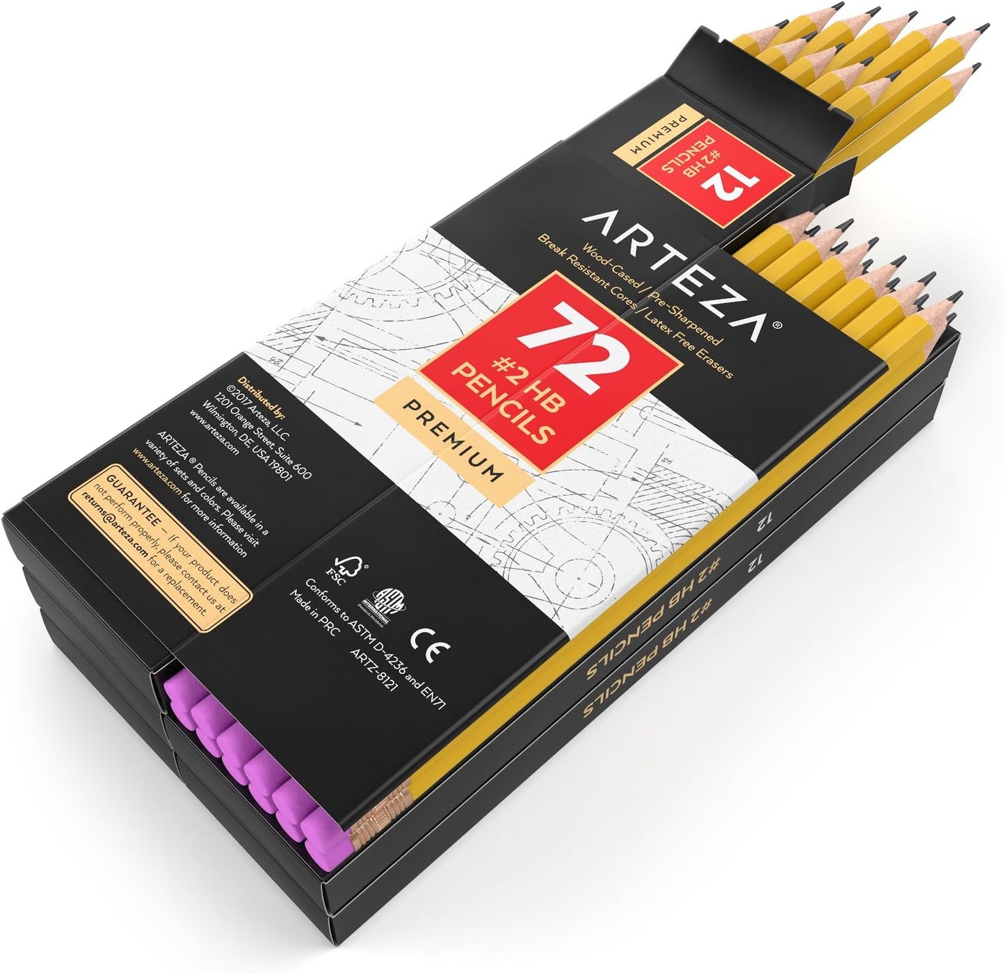 #2 HB Pencils in Bulk, 72 Pack, Pre-Sharpened, Writing Tools with Latex-Free Erasers, Essential for School, Office, Art and Design Environments