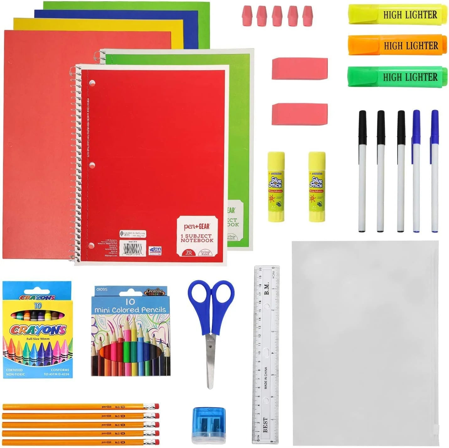 17 Inch Bulk Backpacks with 52 Piece Wholesale School Supply Kits in 8 Assorted Styles - Case of 8 Pack Bundle