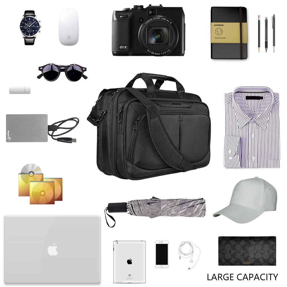 Laptop Bag for 17" Laptop Briefcase Water-Repellent Expandable Computer Bag Business Messenger Bag Shoulder Bag for School/Travel/Women/Men-Black