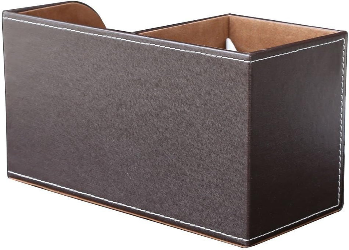 Desk Organizer Office Supplies Caddy Pu Leather Multi-Function Storage Box Pen/Pencil,Cell Phone, Business Name Cards Remote Control Holder with Small Drawer Brown