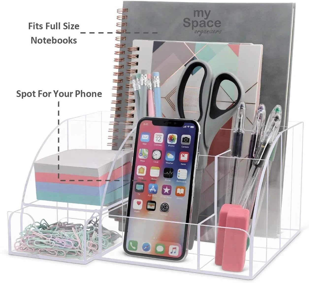 Clear Desk Organizer Acrylic for Home Office and School Supplies and Accessories