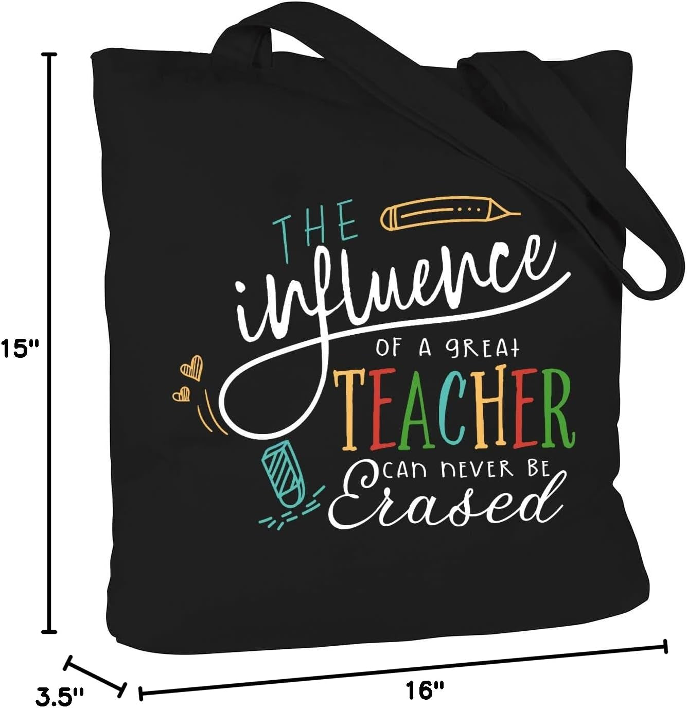Teacher Gifts for Women Teacher Bag for Appreciation Week Valentines Day Birthday Graduation Christmas Thank You Black Cotton Canvas Tote Shoulder Bag with Interior Pocket
