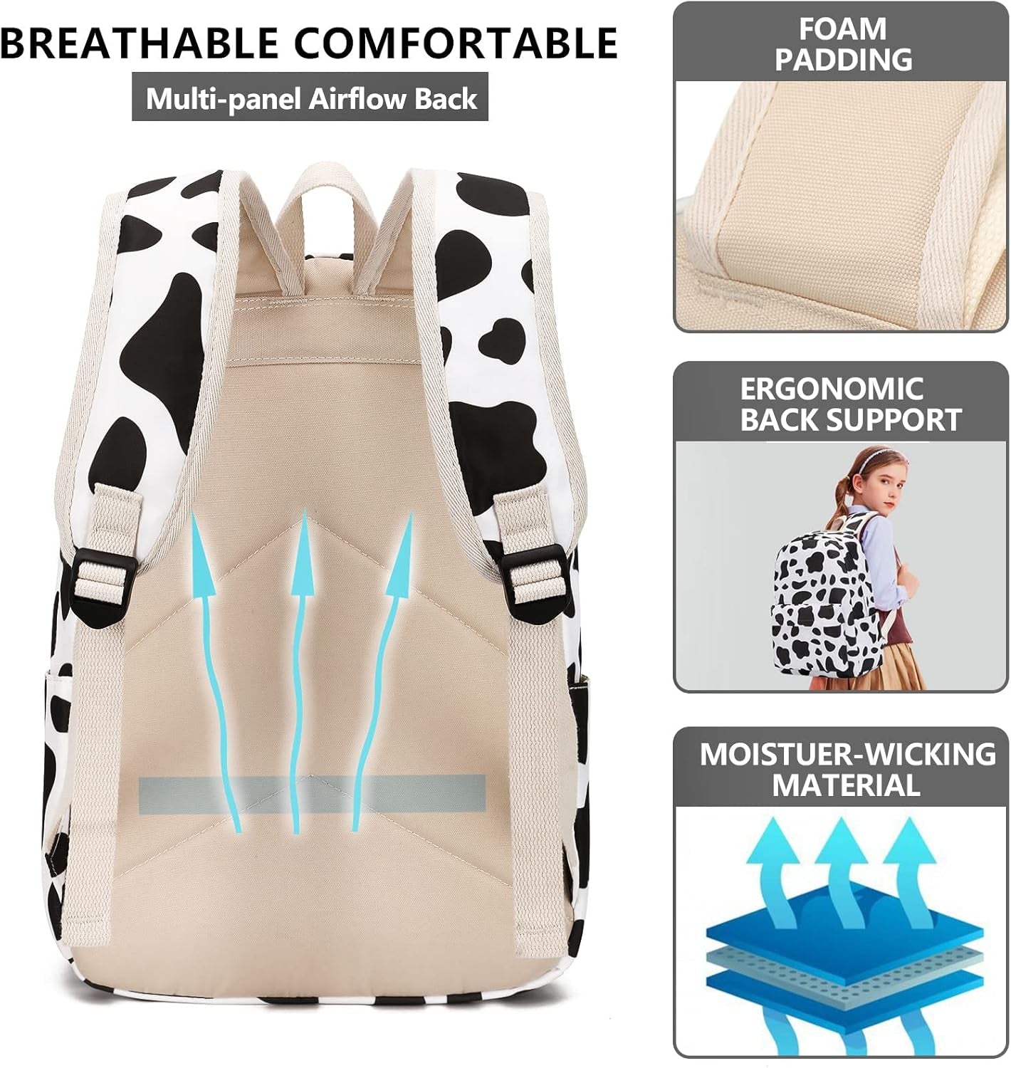 School Backpack for Teen Girls, Water Resistant Casual Daypack Laptop Backpack College Bookbag with Lunch Box and Pencil Case