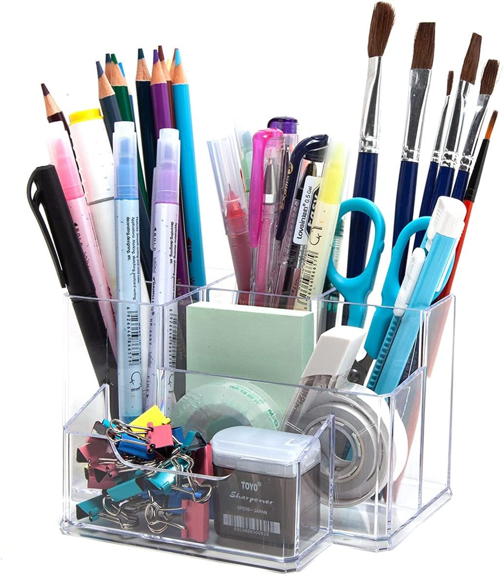 Pen Holder Cute Desk Organizer, Pencils Markers Sticky Notes Stationery Art Supplies Organizer Caddy for Home Office School Desktop