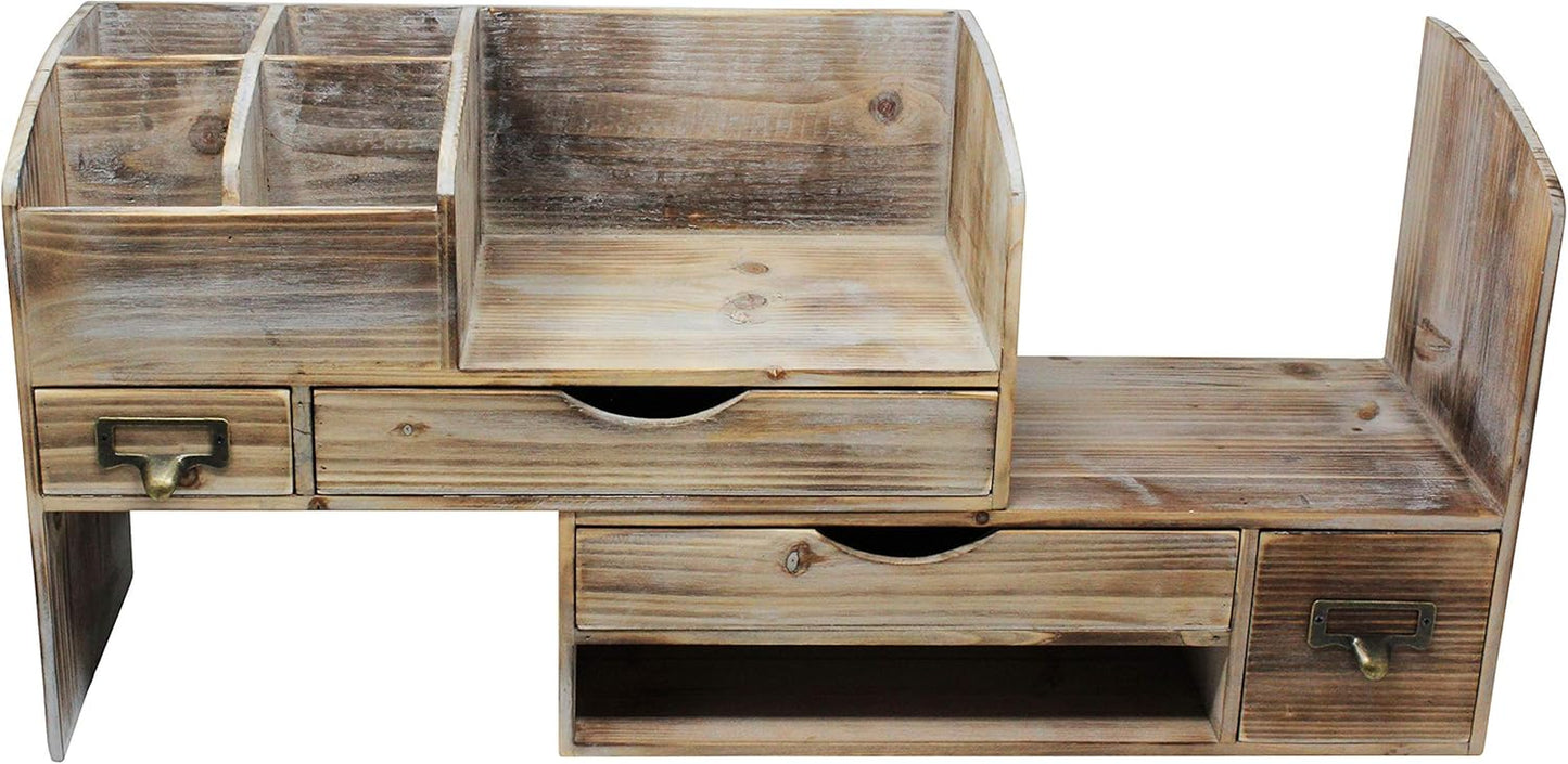 Large Adjustable Wooden Office Desk Organizer for Desktop, Tabletop, or Counter – Wood Storage Shelf Rack – for Office Supplies, Desk Accessories, or Mail - Barnwood (WO13)