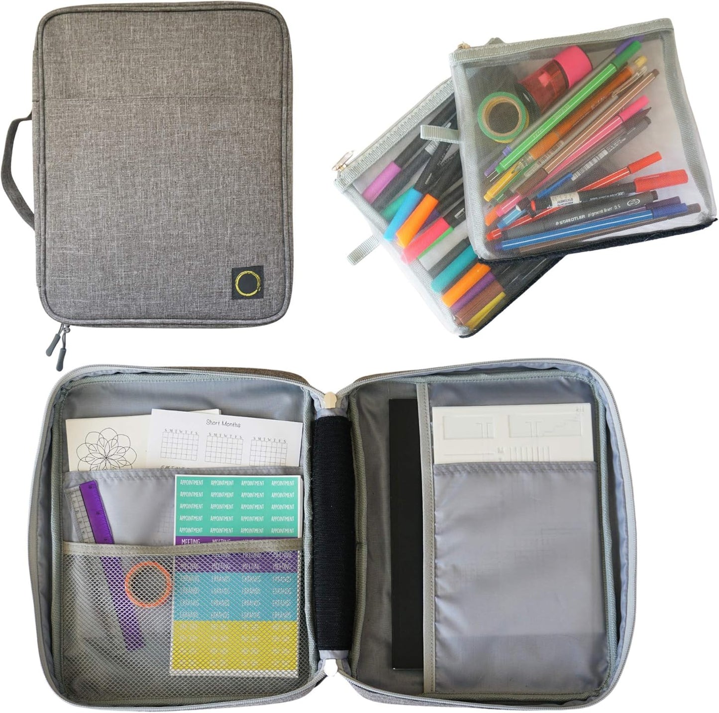 Journal Supplies Storage Case (Gray - Large) - Custom Travel Organizer Holder for B5 Planner, Pens, Journal Supplies and Accessories (Case Only - Supplies Not Included)