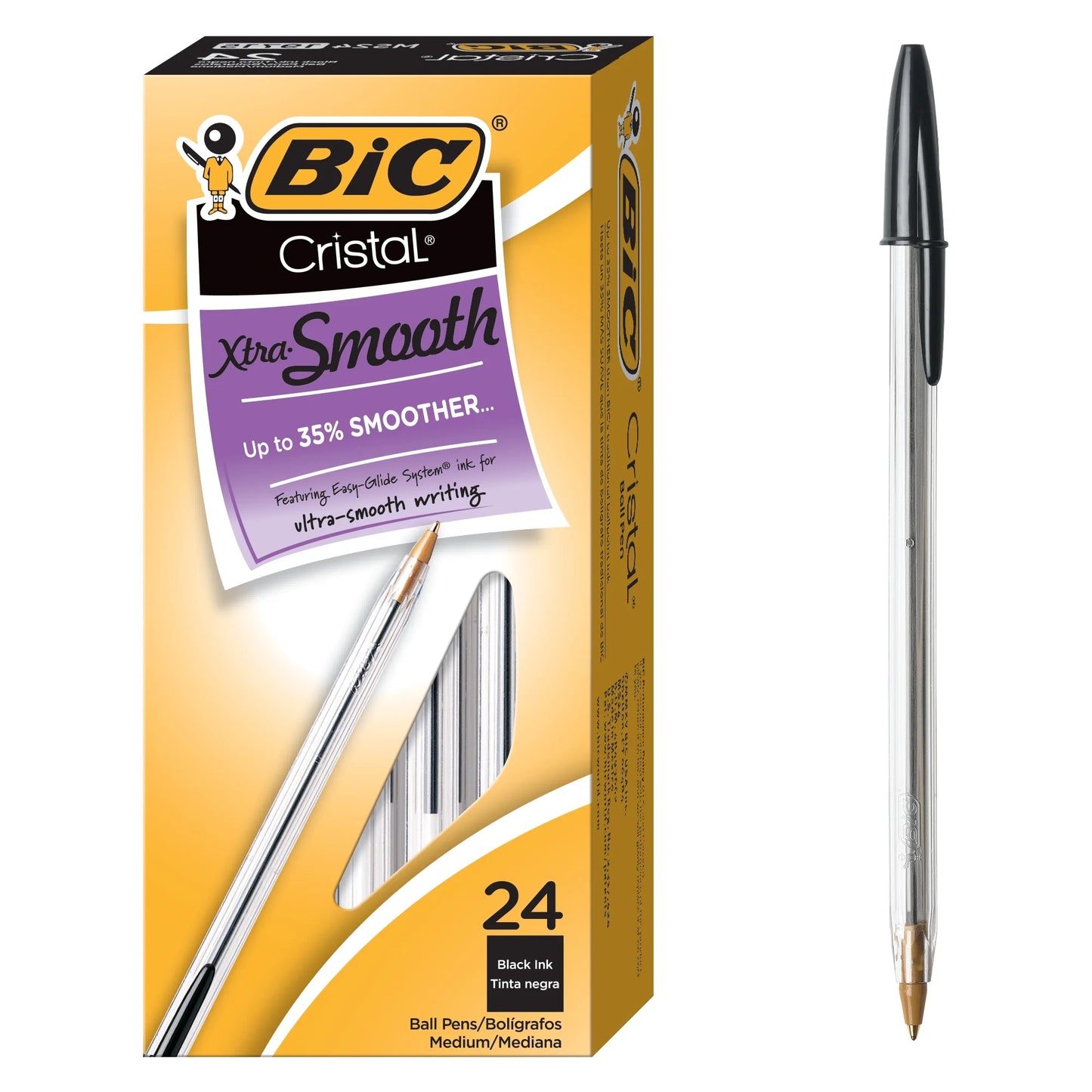 Cristal® Xtra Smooth Stic Ball Pens, Black, 24 Pack