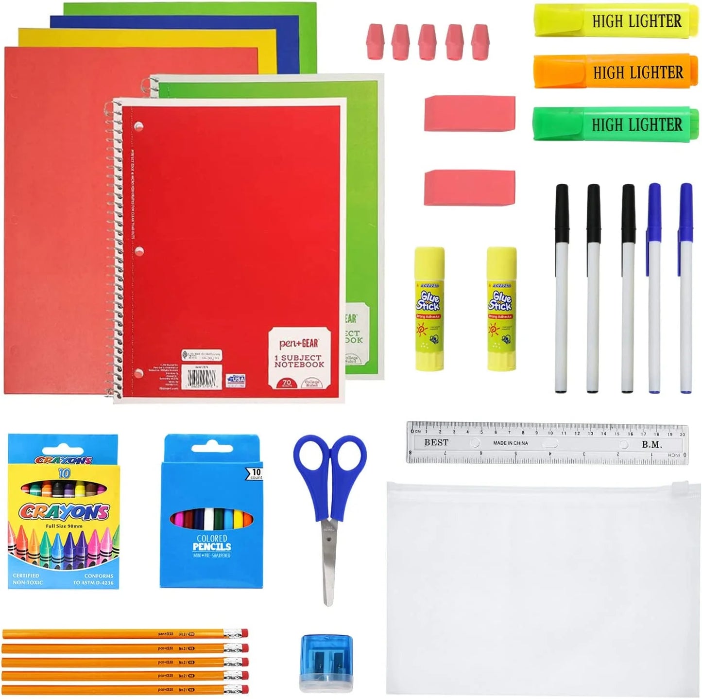 18'' Inch Sport Bulk Backpacks with 52 Piece School Wholesale Supply Kit in 11 Assorted Styles - Case of 12 Pack Bundle