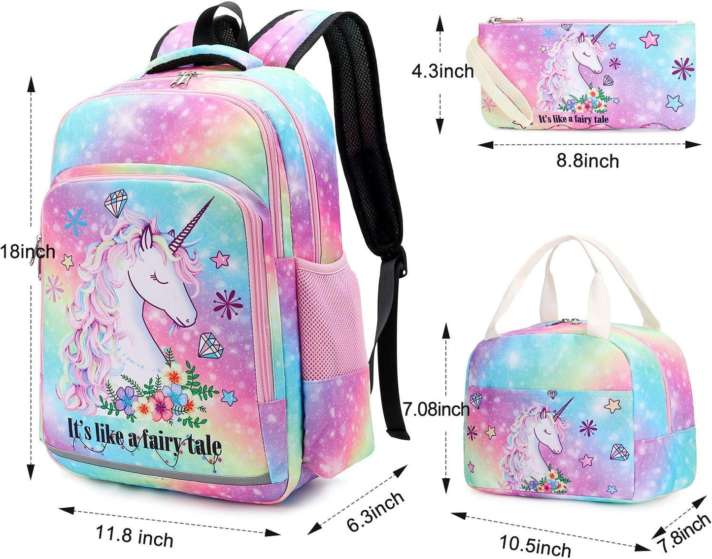 Girls Backpack Kids Boys Elementary Bookbag Girly School Bag with Insulated Lunch Tote and Pencil Pouch
