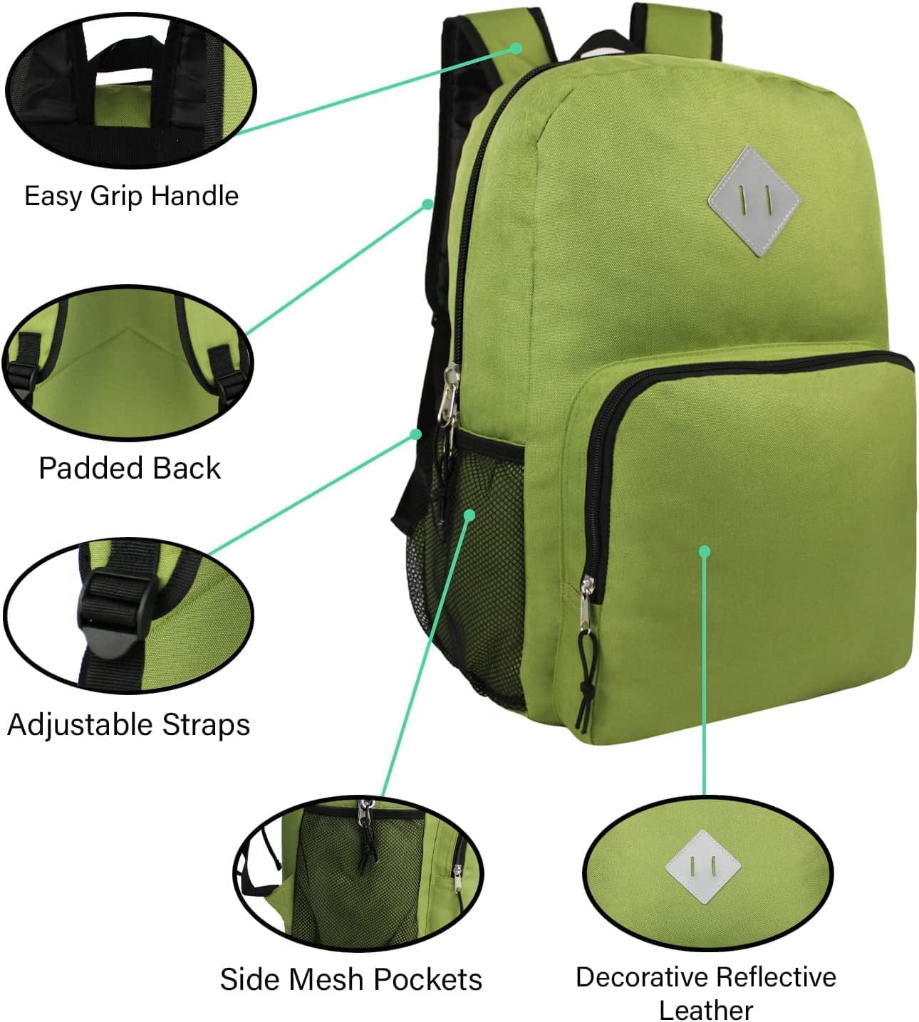 18'' Inch Sport Bulk Backpacks with 52 Piece School Wholesale Supply Kit in 11 Assorted Styles - Case of 12 Pack Bundle
