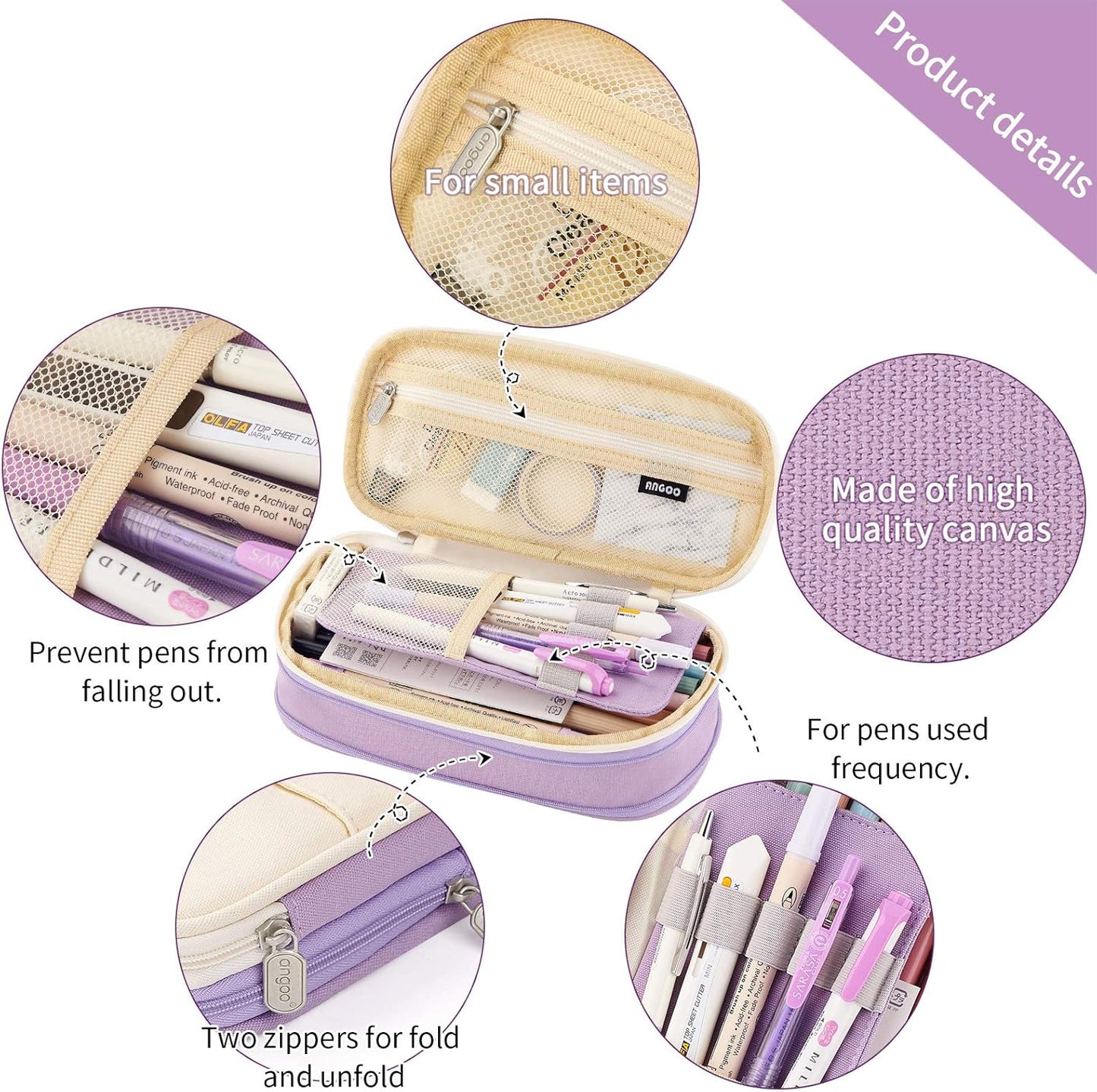 Big Capacity Pencil Pen Case Office College School Large Storage High Capacity Bag Pouch Holder Box Organizer Blue (Purple)