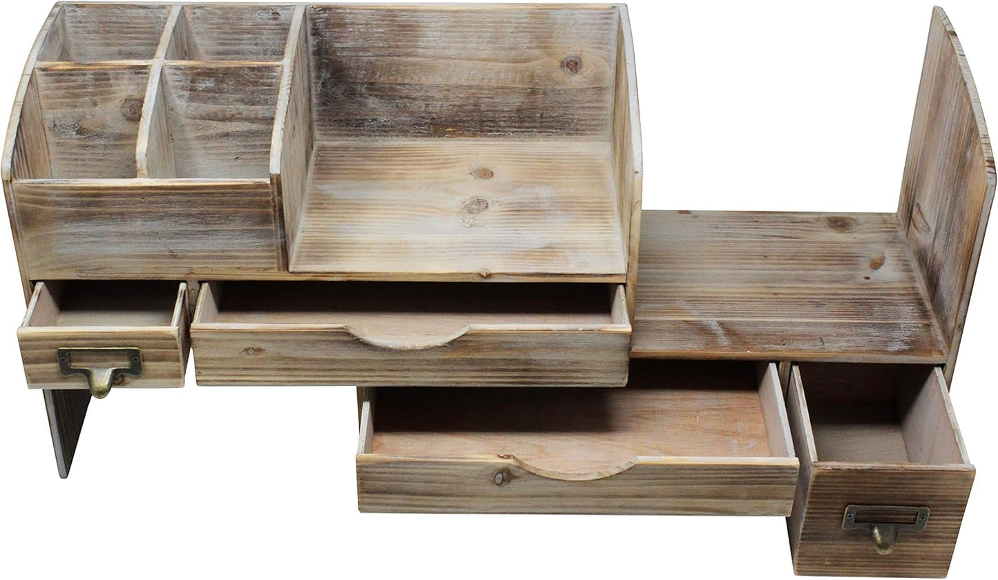 Large Adjustable Wooden Office Desk Organizer for Desktop, Tabletop, or Counter – Wood Storage Shelf Rack – for Office Supplies, Desk Accessories, or Mail - Barnwood (WO13)