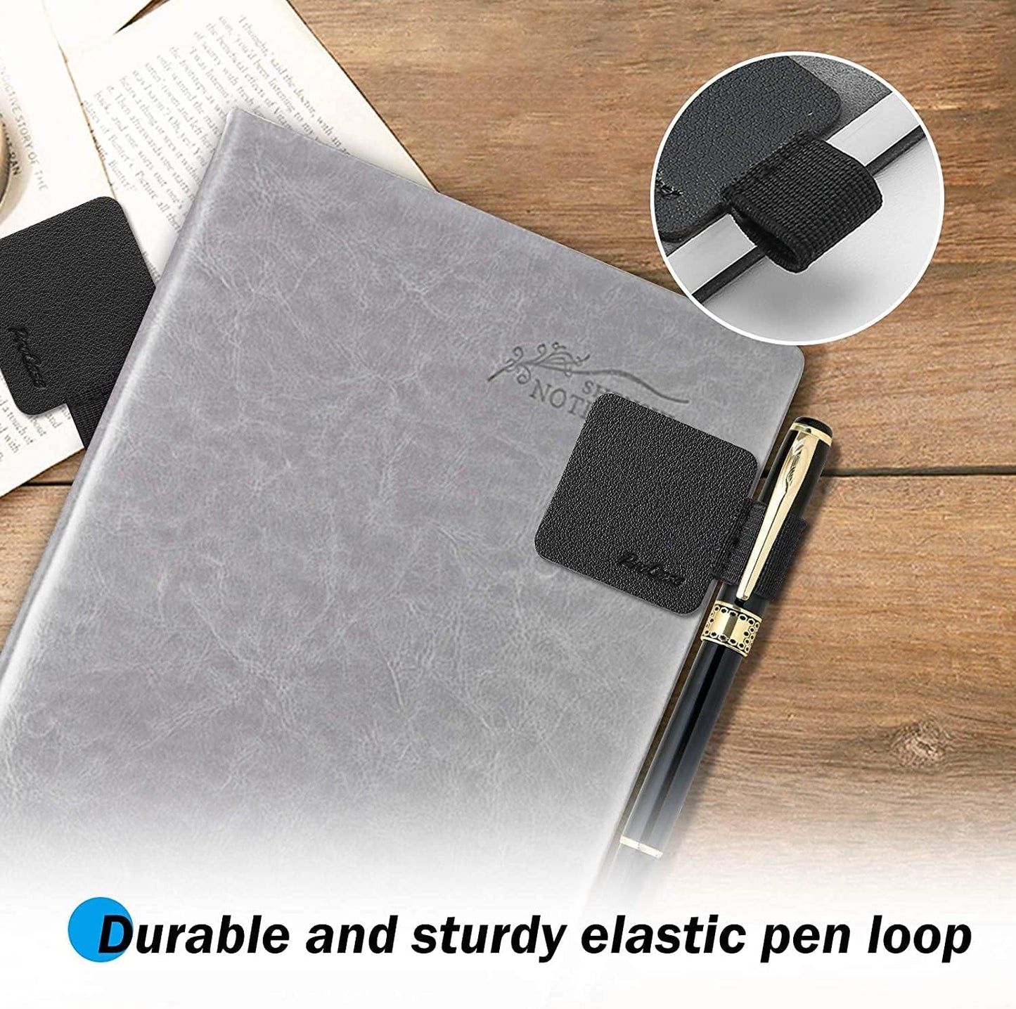 (5 Pack) Pen Loop Holder for Notebooks Journals Planners Tablet Case, Self Adhesive Leather Pencil Holder with Elastic Loop for Pens, Apple Pencil, Stylus Pen -Black
