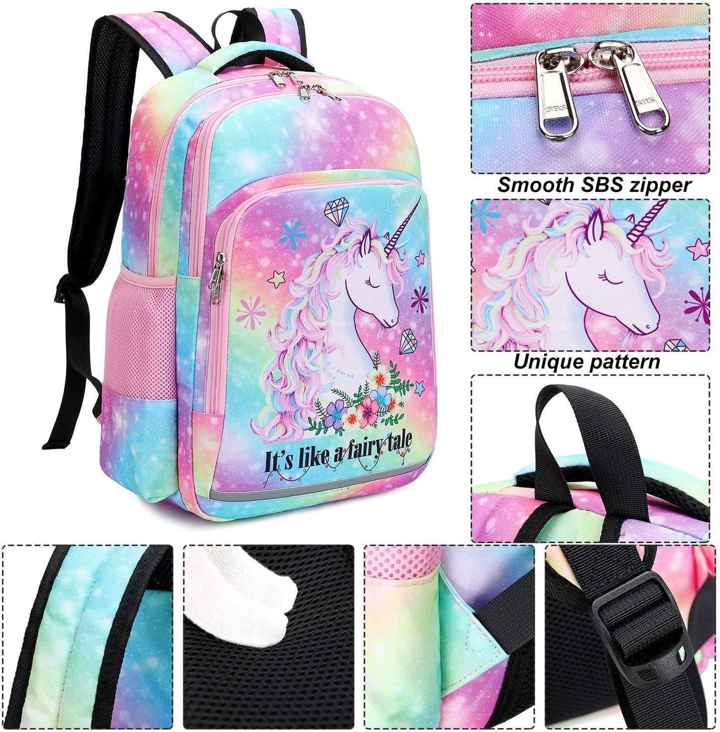 Girls Backpack Kids Boys Elementary Bookbag Girly School Bag with Insulated Lunch Tote and Pencil Pouch
