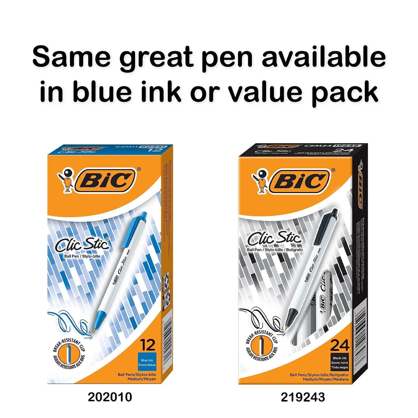 Clic Stic Retractable Ball Pen, Medium Point, Black, 12-Pack