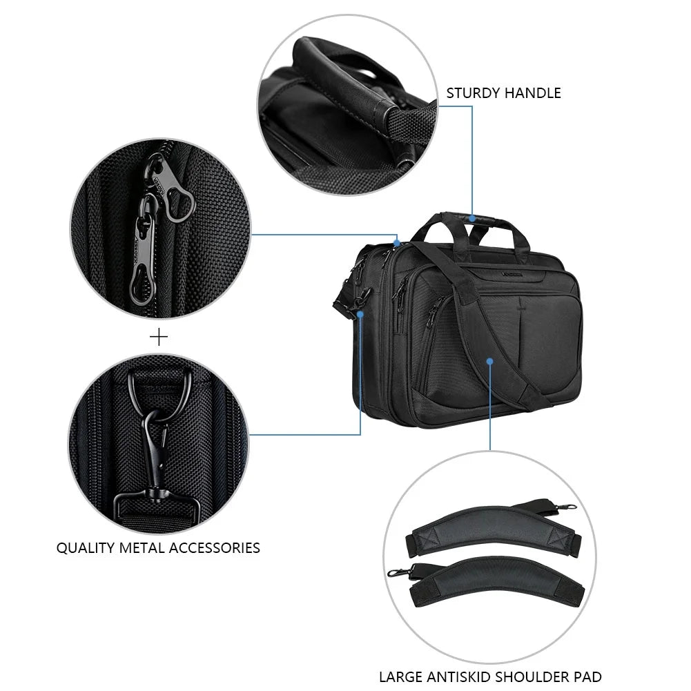 Laptop Bag for 17" Laptop Briefcase Water-Repellent Expandable Computer Bag Business Messenger Bag Shoulder Bag for School/Travel/Women/Men-Black