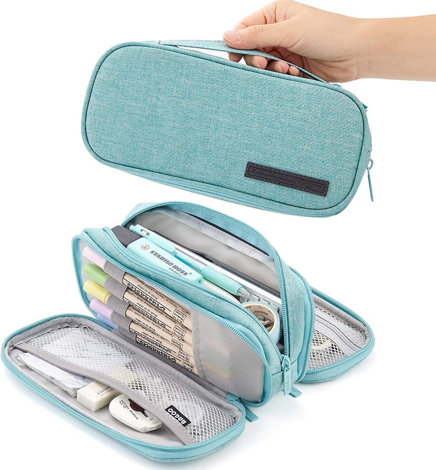 Pencil Case Big Capacity 3 Compartments Pencil Pouch Large Storage Pen Bag for Boys Girls Adults Students (Gray)