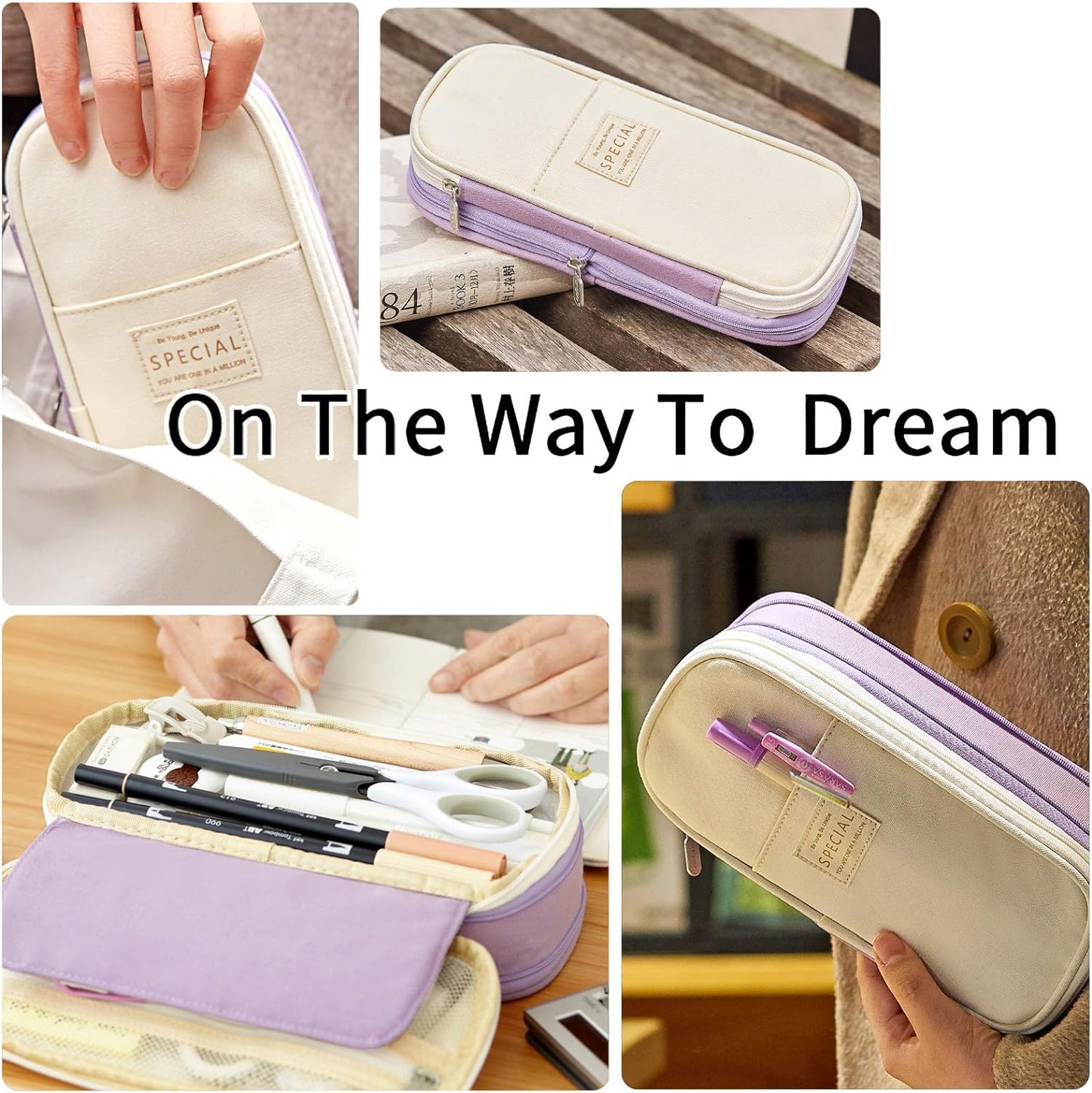 Big Capacity Pencil Pen Case Office College School Large Storage High Capacity Bag Pouch Holder Box Organizer Blue (Purple)